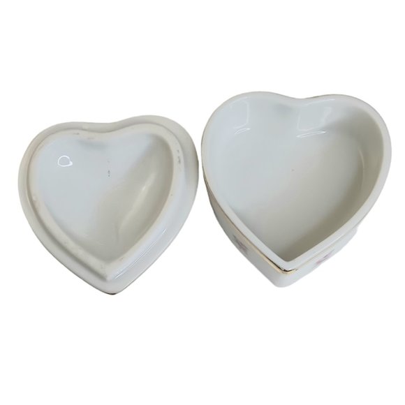 Lefton Heart Shaped Trinket Box Pink Flowers Gold Trim Jewlery Box - Picture 6 of 10